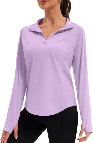 Women's 1/4 Zip Workout Tops Long Sleeve Pullover Athletic Running Yoga Hiking Quick Dry UPF 50  Sun Shirts 2024