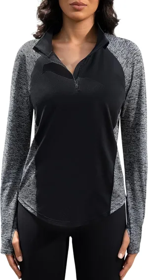 Women's 1/4 Zip Workout Tops Long Sleeve Pullover Athletic Running Yoga Hiking Quick Dry UPF 50  Sun Shirts 2024