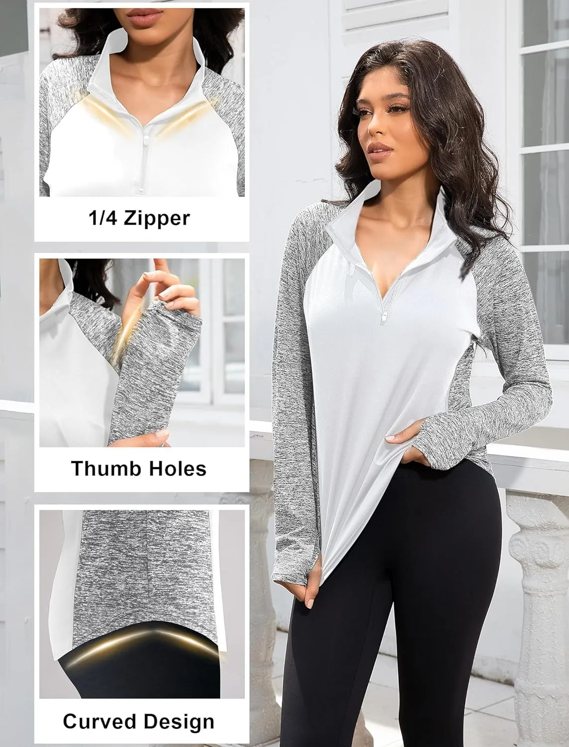 Women's 1/4 Zip Workout Tops Long Sleeve Pullover Athletic Running Yoga Hiking Quick Dry UPF 50  Sun Shirts 2024