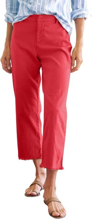 Womens Cargo Pants, Straight Leg Casual Pants Breathable Linen Peasant Print Plaid