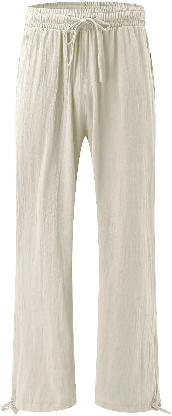 Womens Casual Linen Pants 2025 Lightweight Trendy Summer Relax Fit Elastic Waist Long Palazzo Trousers Plus Size