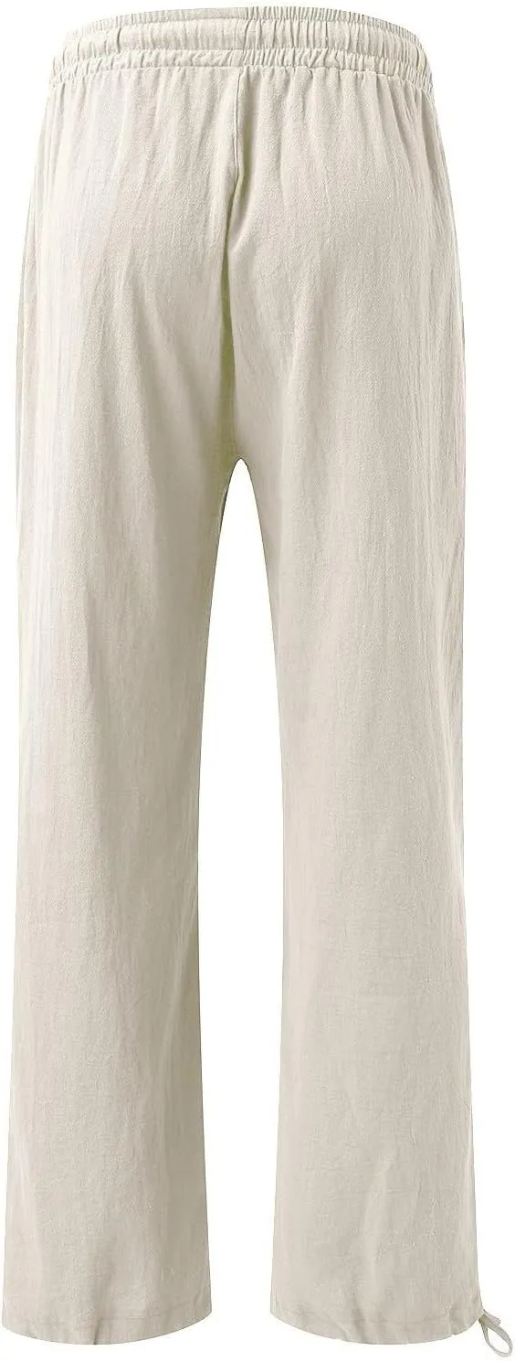 Womens Casual Linen Pants 2025 Lightweight Trendy Summer Relax Fit Elastic Waist Long Palazzo Trousers Plus Size