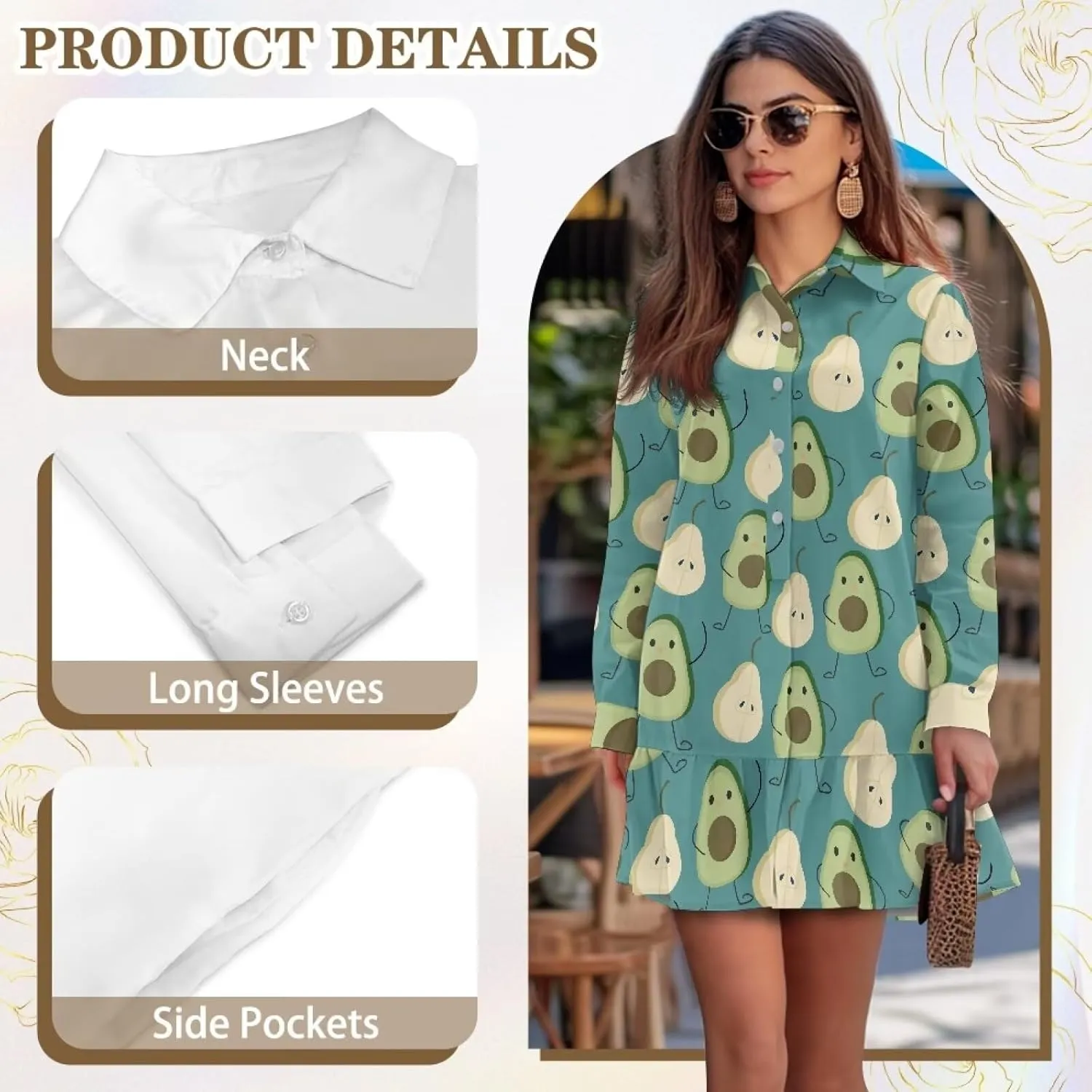 Women's Casual Shirt Mini Dress Long Sleeve Button Up Ruffle Hem Shift Dresses Loose Fashion Flowy Swing Hem