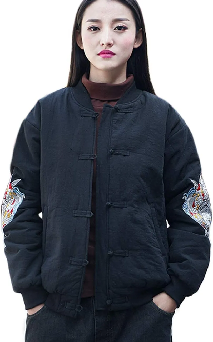 Women's Chinese Style Cotton Padded Coats Embroidered Tang Suit Jackets for Early Winter