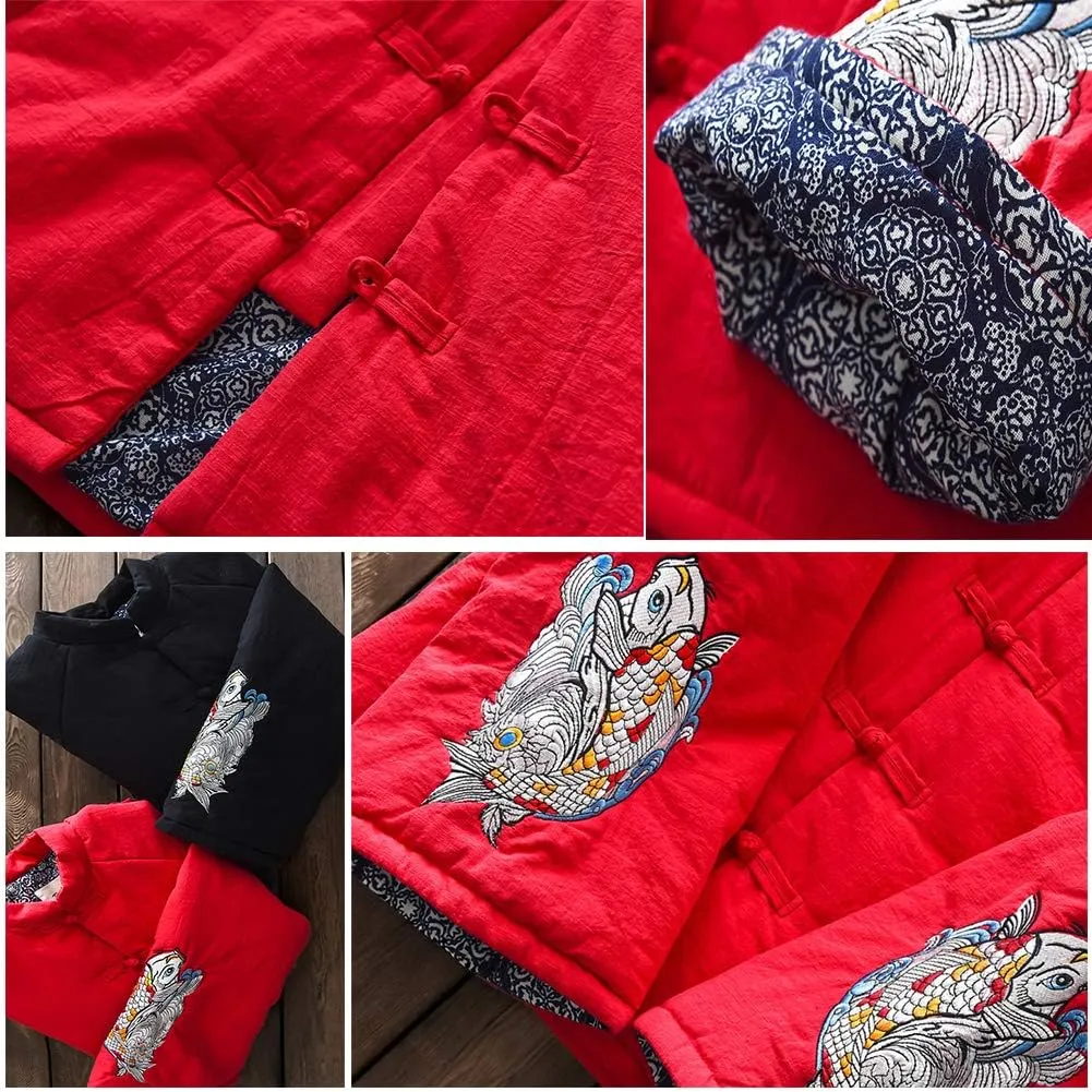 Women's Chinese Style Cotton Padded Coats Embroidered Tang Suit Jackets for Early Winter
