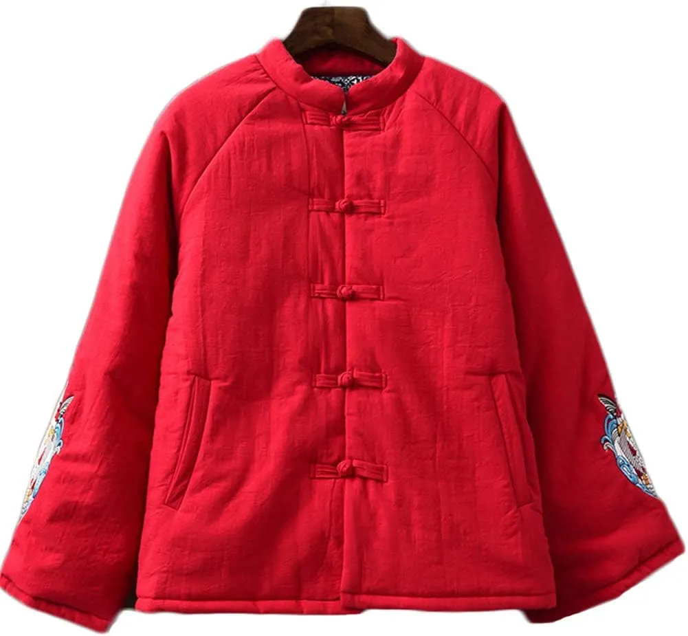 Women's Chinese Style Cotton Padded Coats Embroidered Tang Suit Jackets for Early Winter