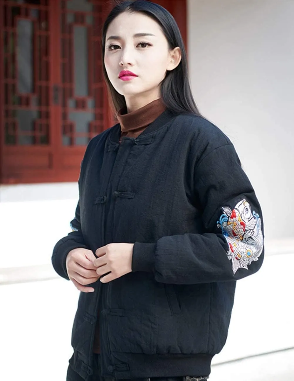 Women's Chinese Style Cotton Padded Coats Embroidered Tang Suit Jackets for Early Winter
