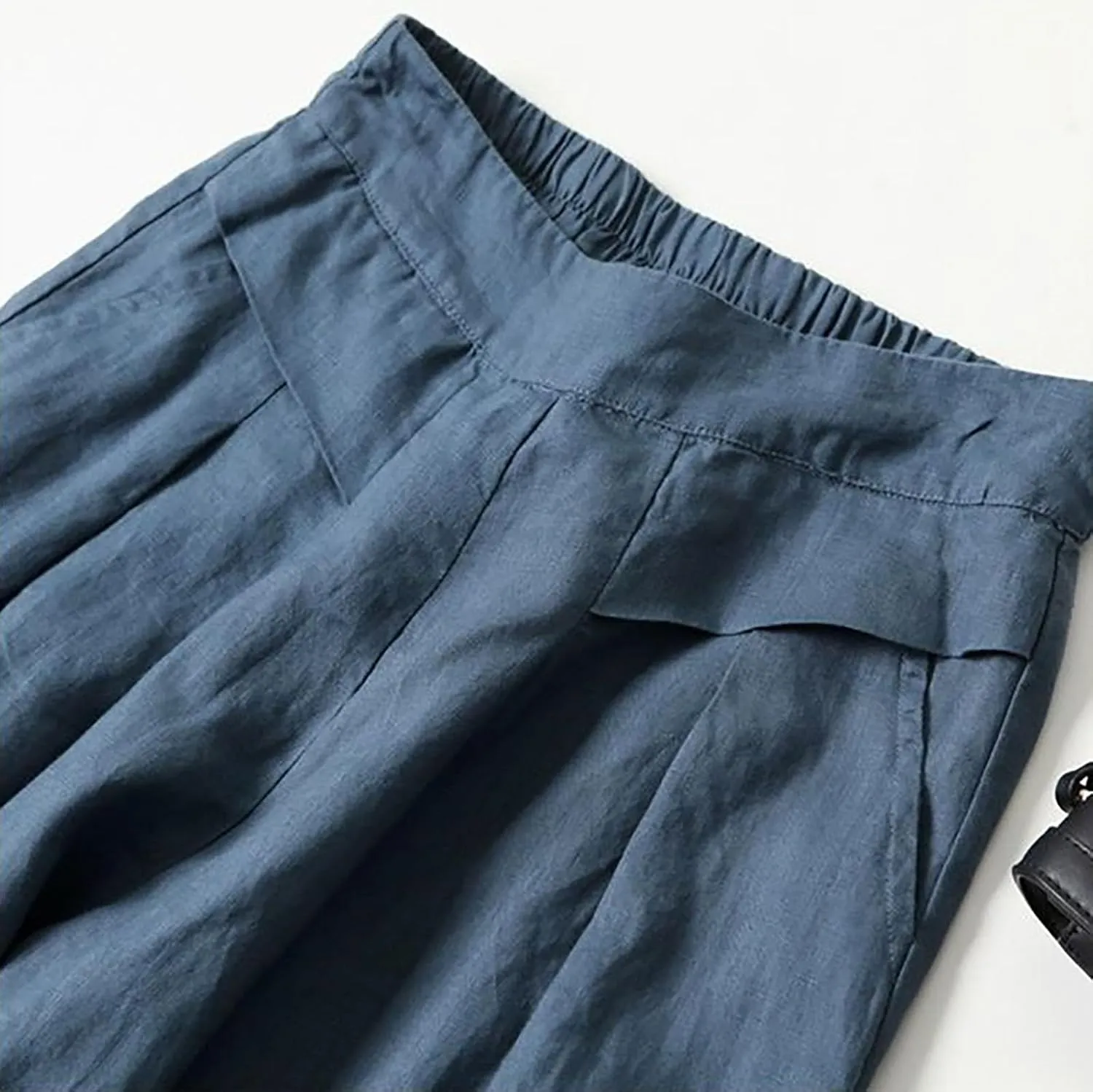 Women's Cotton Linen Palazzo Trousers Elastic Waist Wide Leg Capri Pants Summer Trendy Vacation Breathable Flowy Pant