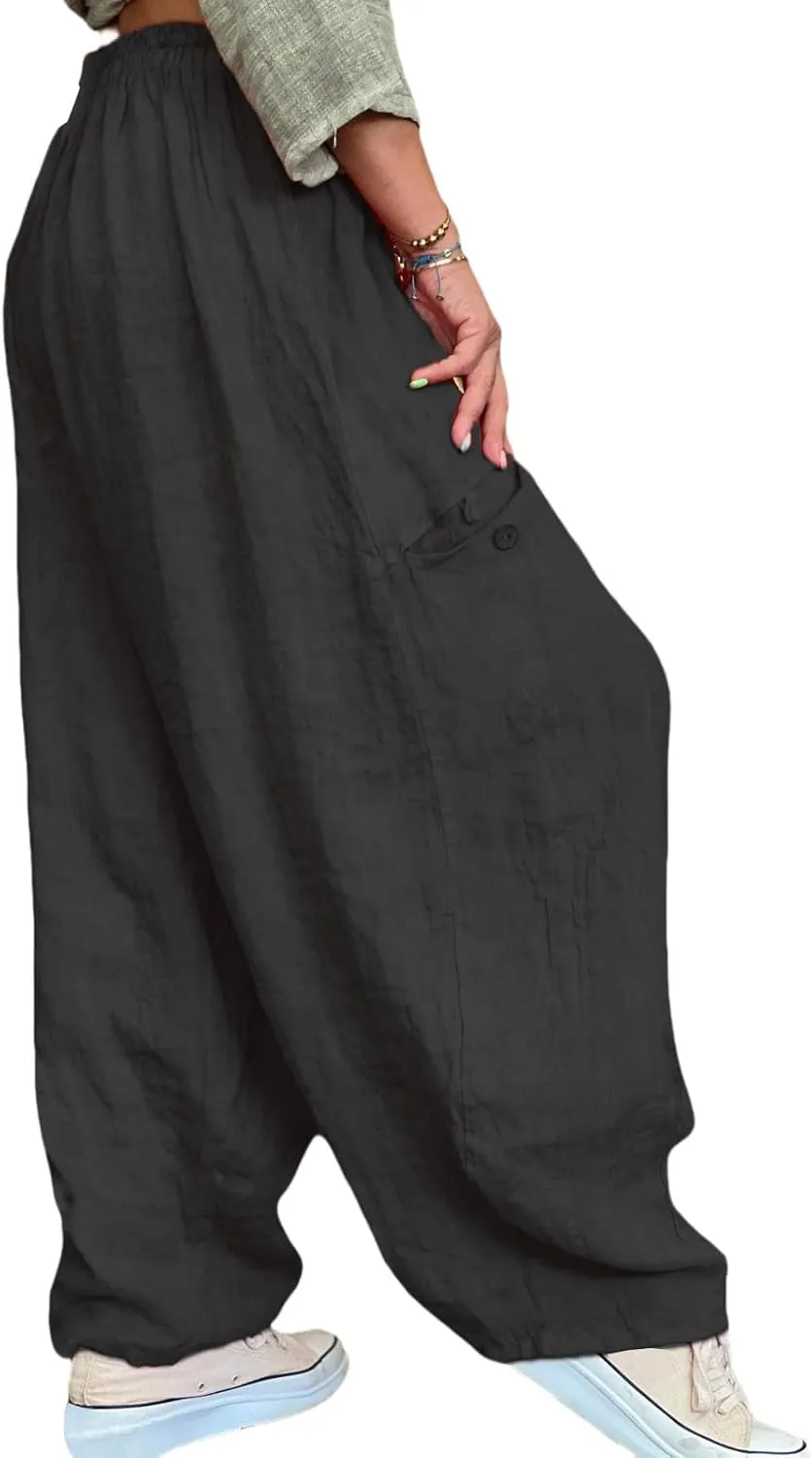 Women's Cotton Linen Pants Casual Loose Lantern Trousers Lounge Wide Leg Pants for Women Summer Light and Breathable