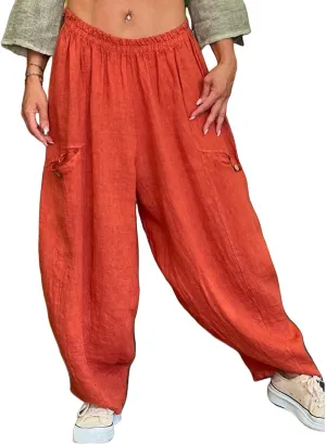 Women's Cotton Linen Pants Casual Loose Lantern Trousers Lounge Wide Leg Pants for Women Summer Light and Breathable