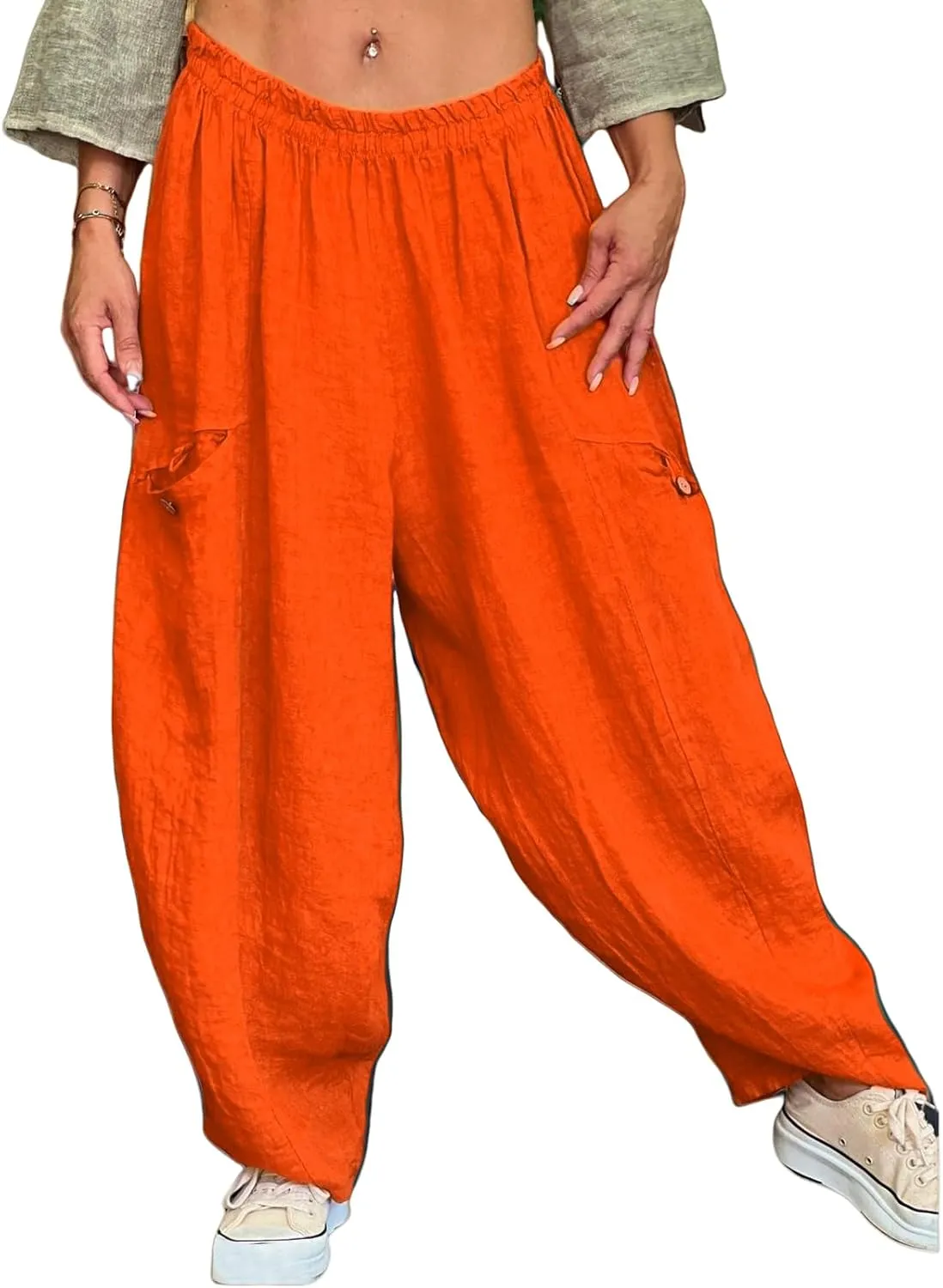 Women's Cotton Linen Pants Casual Loose Lantern Trousers Lounge Wide Leg Pants for Women Summer Light and Breathable