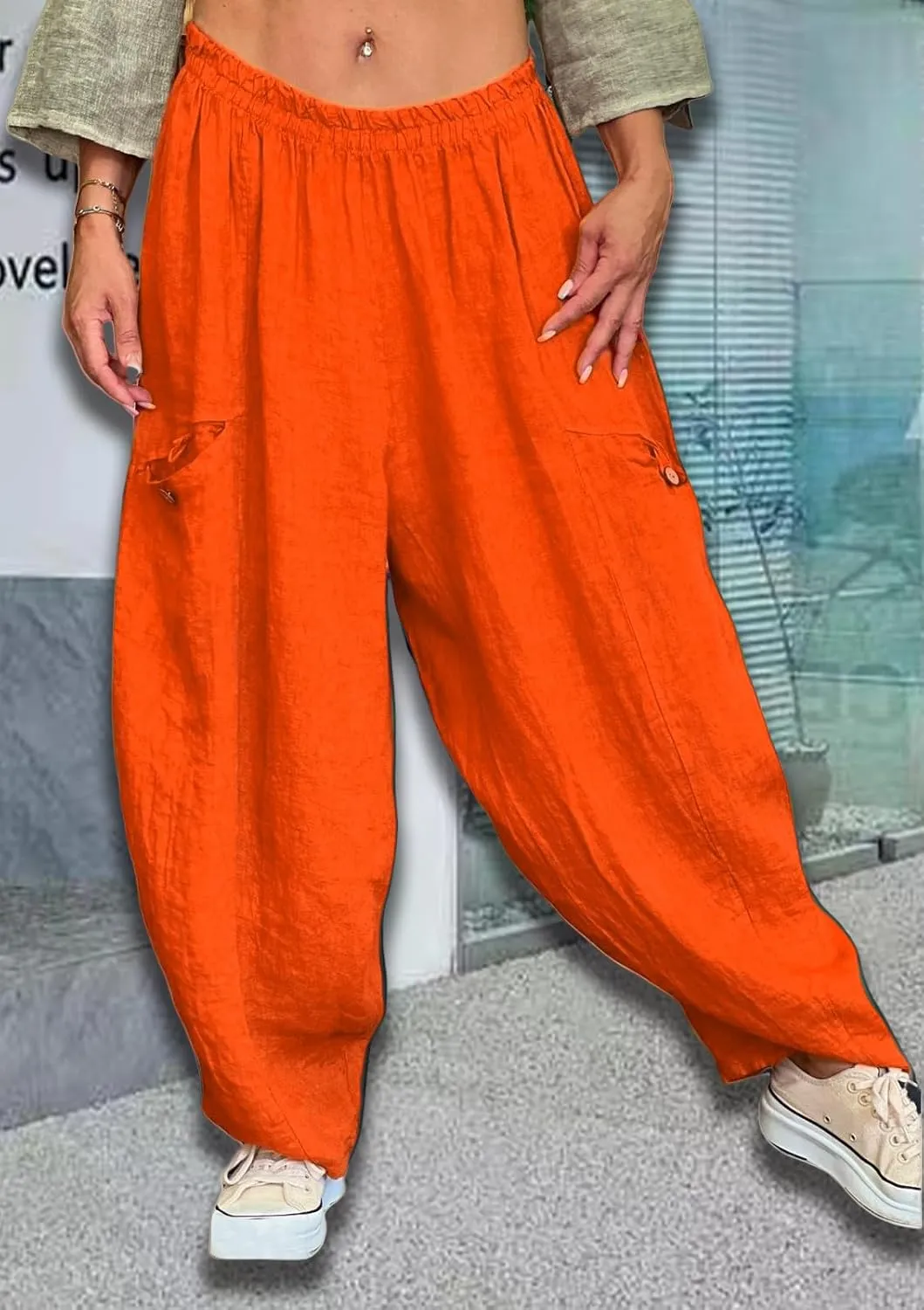 Women's Cotton Linen Pants Casual Loose Lantern Trousers Lounge Wide Leg Pants for Women Summer Light and Breathable