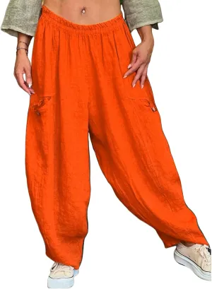 Women's Cotton Linen Pants Casual Loose Lantern Trousers Lounge Wide Leg Pants for Women Summer Light and Breathable