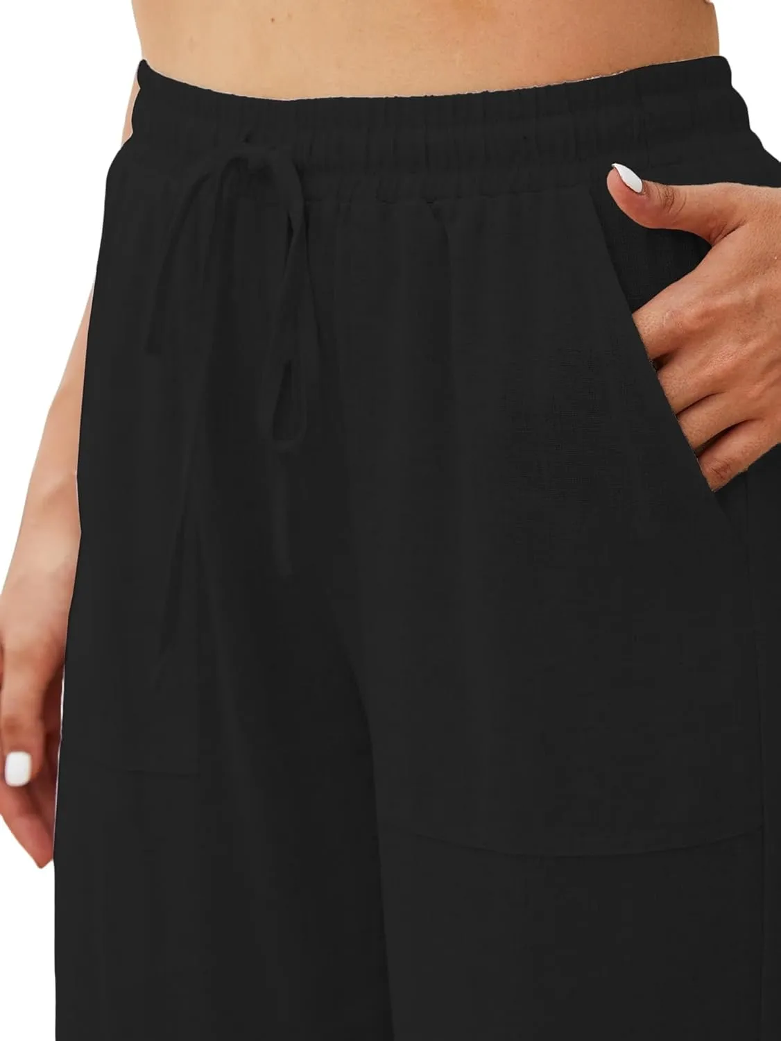 Womens Cotton Linen Pants High Waist Drawstring Straight Trousers Casual Pants for Women Summer Light and Breathable