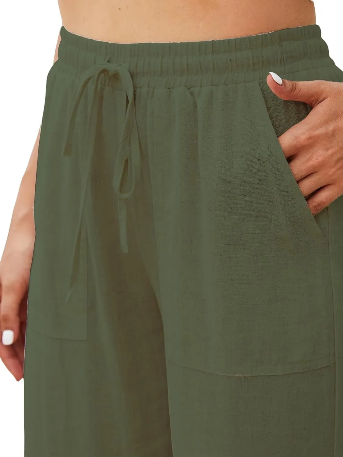 Womens Cotton Linen Pants High Waist Drawstring Straight Trousers Casual Pants for Women Summer Light and Breathable