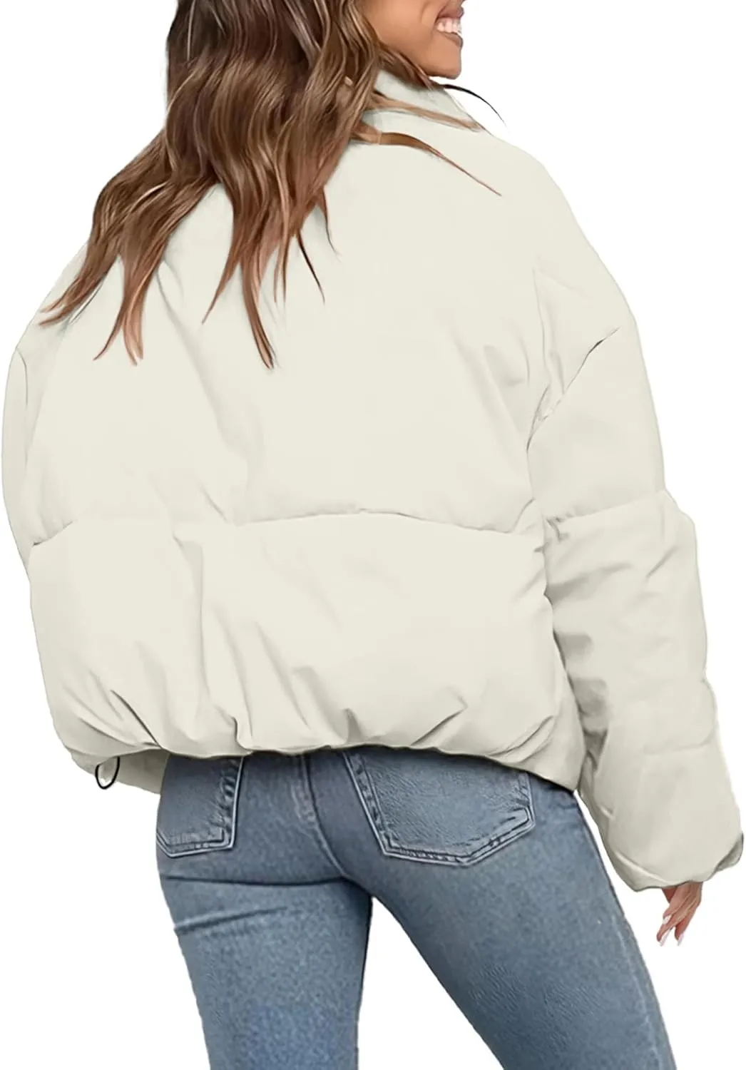Womens Cropped Puffer Jacket Long Sleeve Winter Puffy Coat Short Warm Casual Quilted Jackets