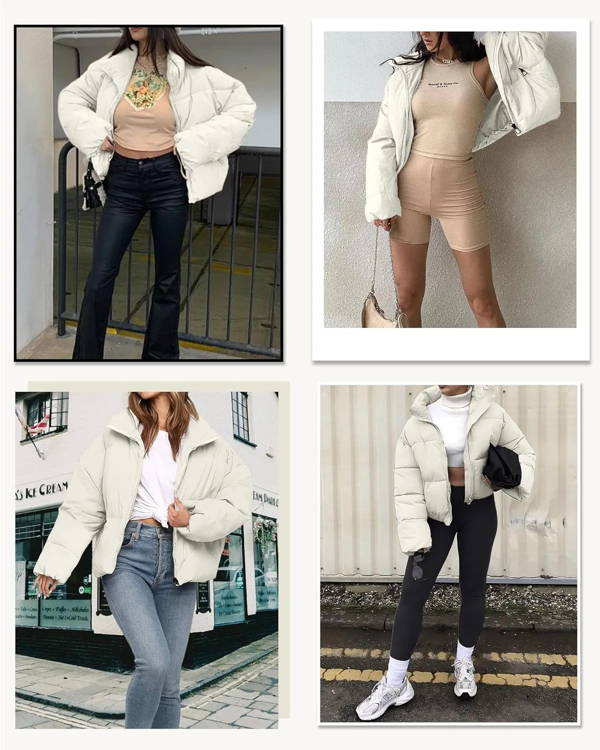 Womens Cropped Puffer Jacket Long Sleeve Winter Puffy Coat Short Warm Casual Quilted Jackets