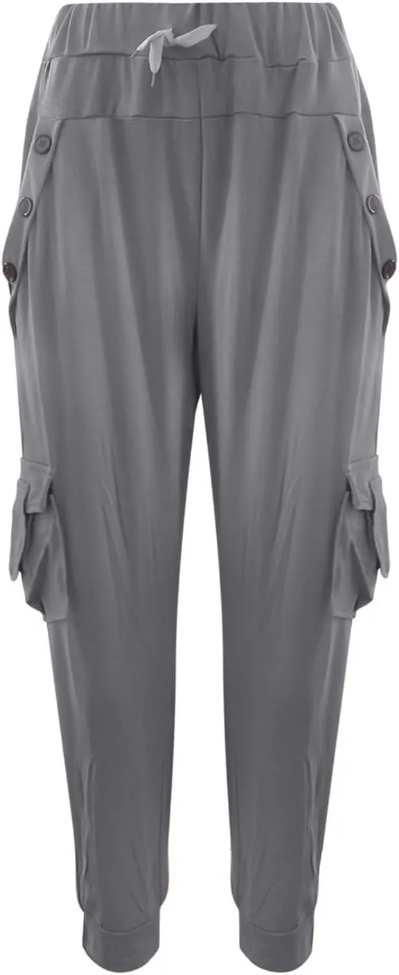 Women's Fashion Solid Color Pant Long Elegant Loose Pants Casual High Waist Trousers Elastic Waist Yoga Pants