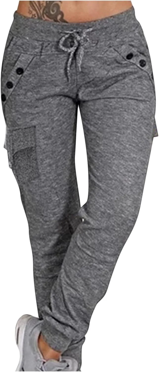 Women's Fashion Solid Color Pant Long Elegant Loose Pants Casual High Waist Trousers Elastic Waist Yoga Pants