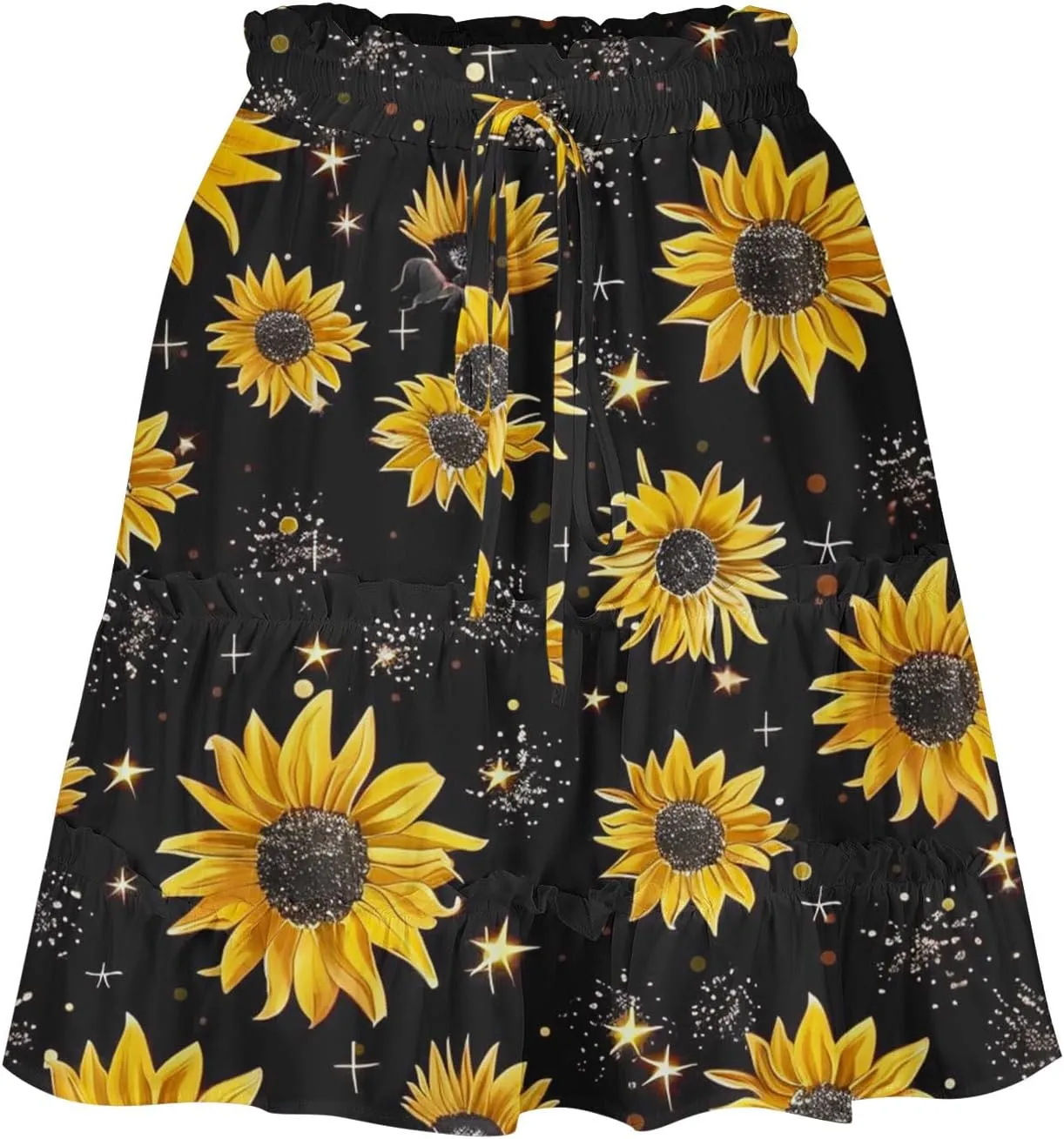 Womens Floral Ruffle Mini Skirts 2025 Summer Skater Short Skirt Elastic Waist Boho Pleated Skirts Trendy Half Dress