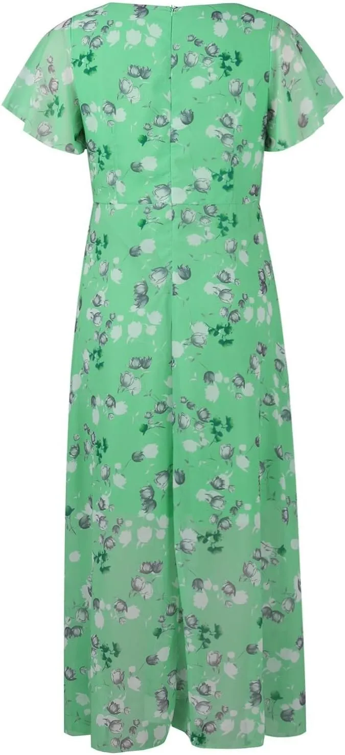 Womens Floral Summer Dress Sundresses for Women Chiffon Short Sleeve V Neck A-Line Ruffle Flowy Maxi Dress Casual 2025