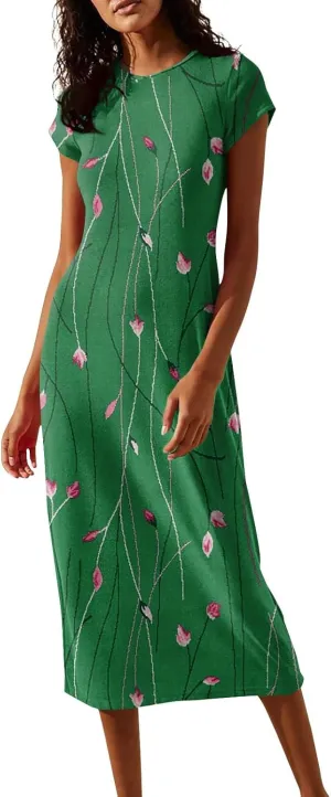 Women's Hawaiian Boho Short Sleeve Crew Neck Midi a Line Dress Beach Vacation Casual 2025 Dresses