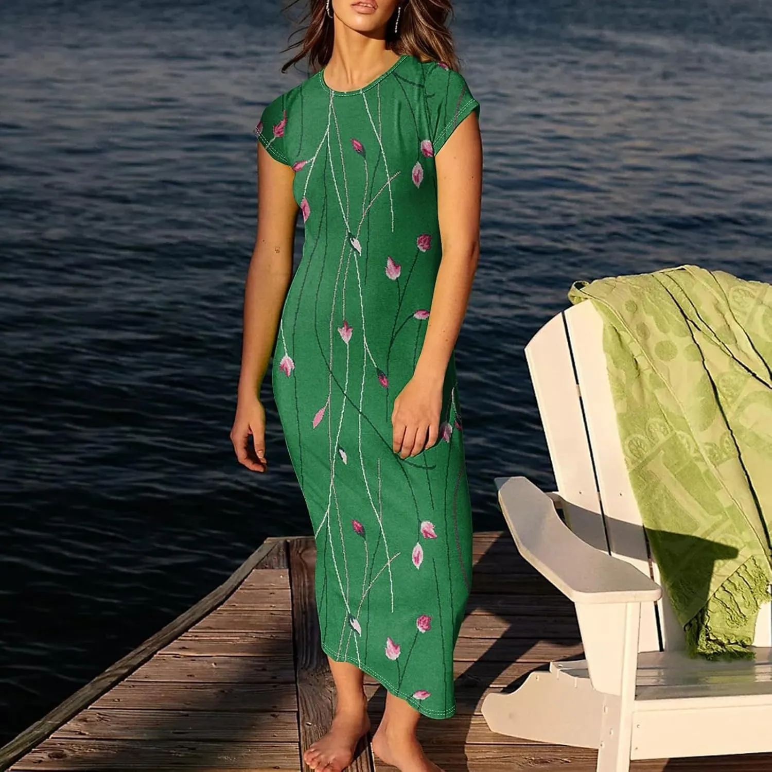 Women's Hawaiian Boho Short Sleeve Crew Neck Midi a Line Dress Beach Vacation Casual 2025 Dresses