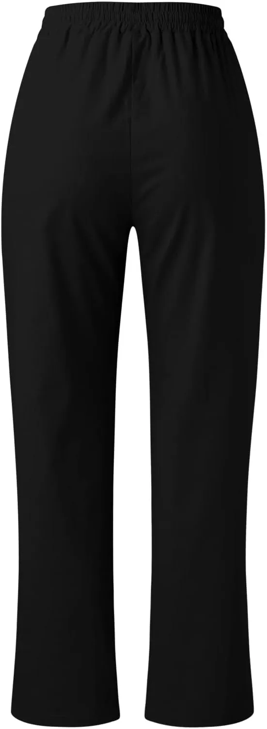 Womens Linen Blend Summer Y2K Fashion Palazzo Lounge Pants Elastic Waist Stretchy Slim Fit Trouser Business Work