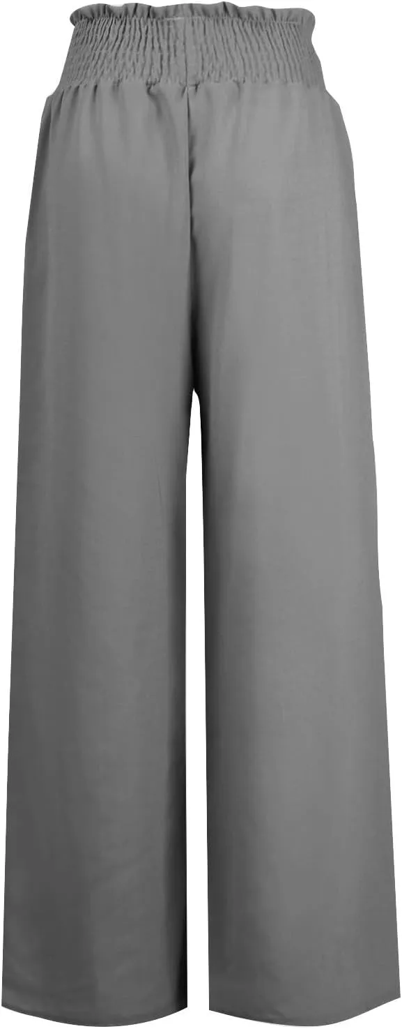 Women's Linen Palazzo Lounge Pants Summer Casual Loose High Waist Wide Leg Pant Drawstring Straight Leg Trousers