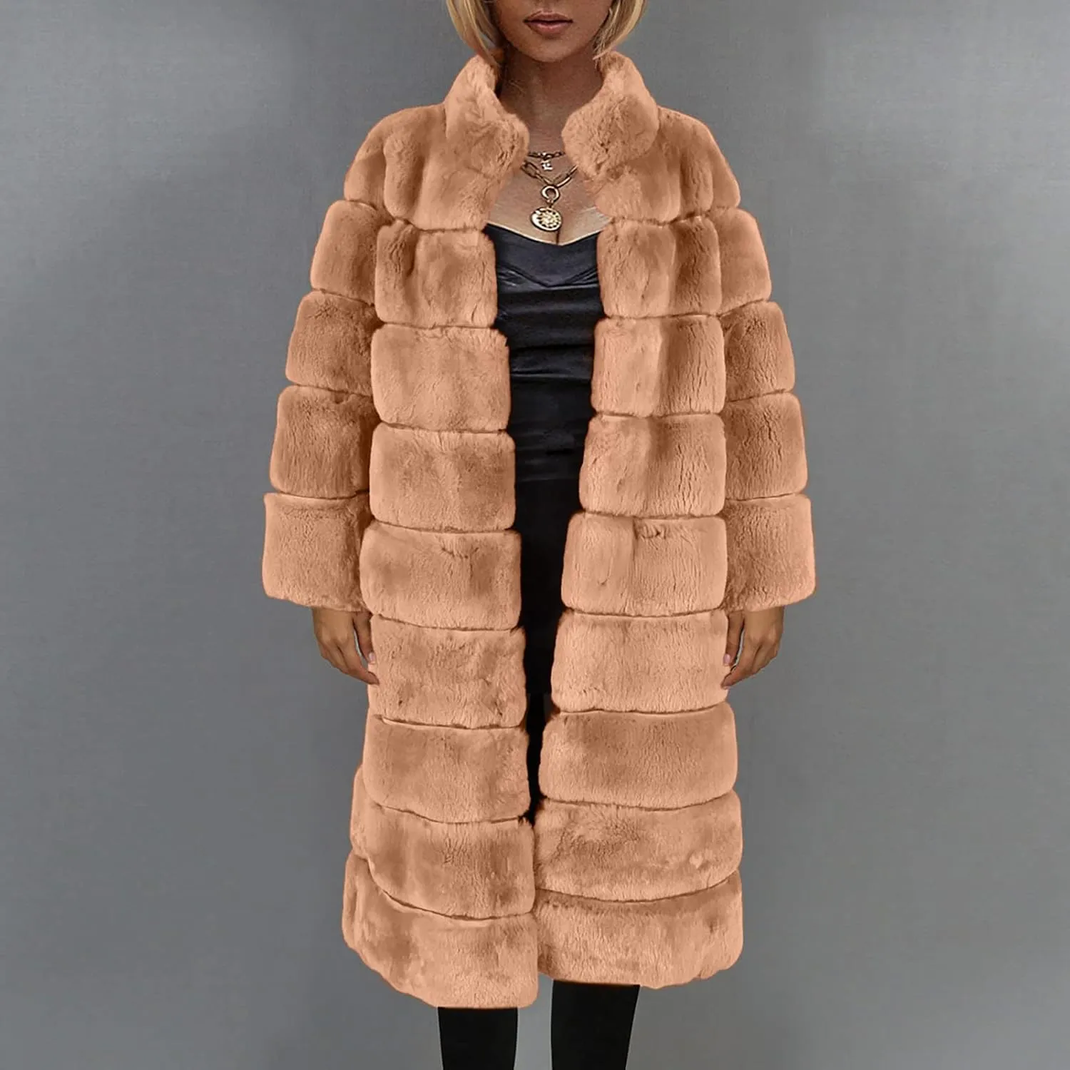 Womens Luxury Faux Fur Coats Winter Long Cardigan Vintage Fuzzy Warm Jacket Oversized Soft Solid Open Front Overcoat
