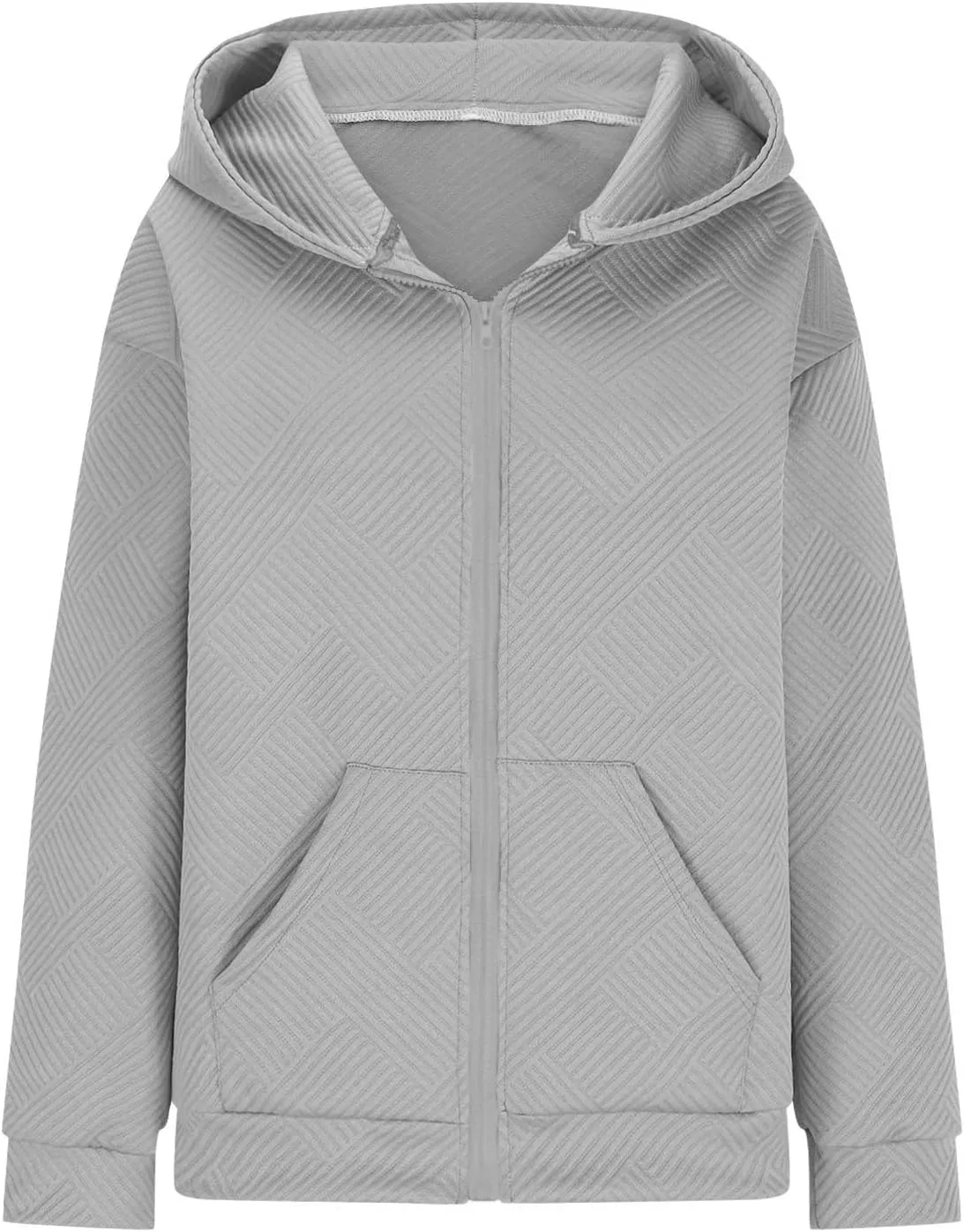 Womens Oversized Hoodie Jacket Fall Fashion 2024 Zip Up Long Sleeve Textured Hooded Sweatshirt Lightweight Jackets