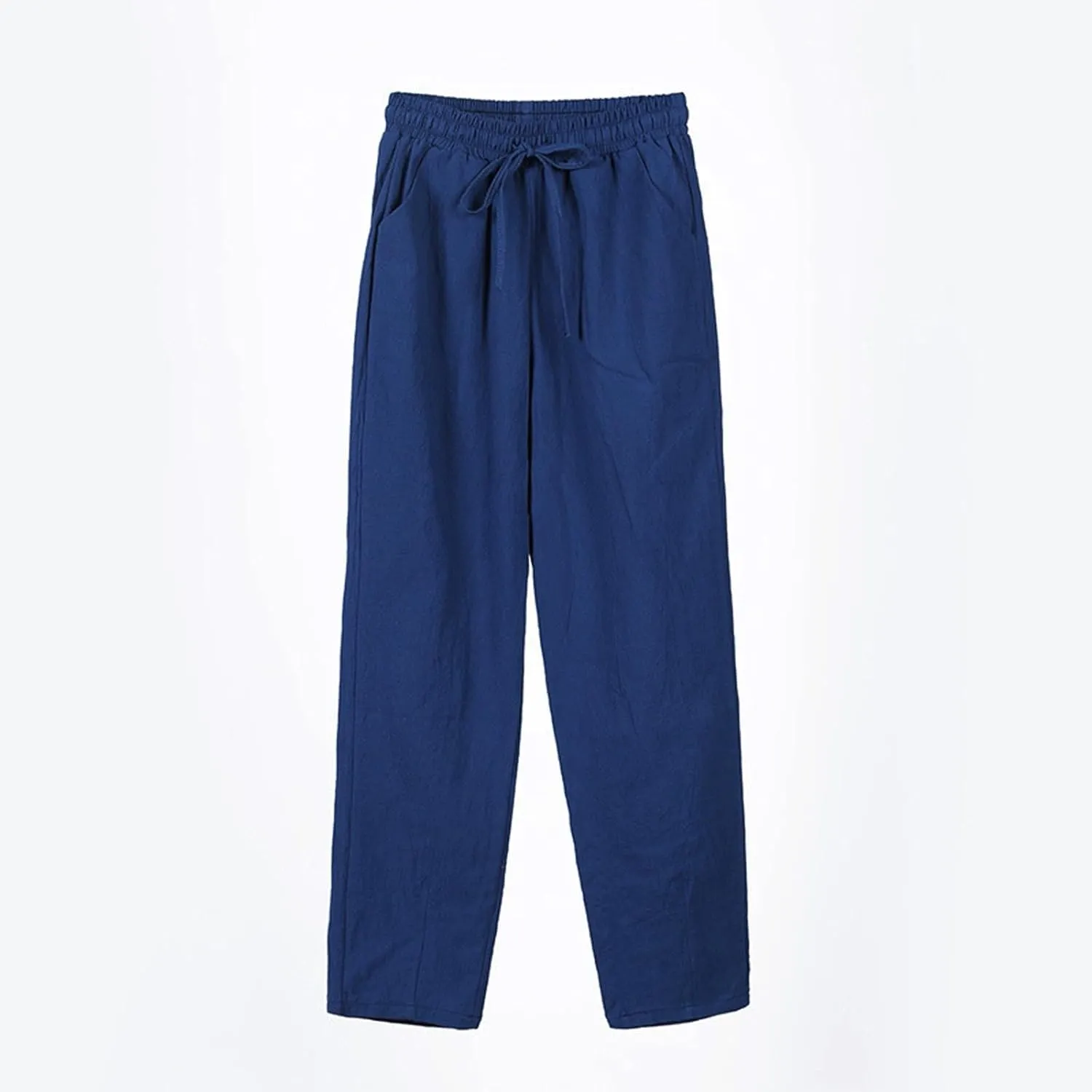 Women's Pants, Breathable Linen Casual Pants Straight Leg Peasant Trendy Cotton Drawstring