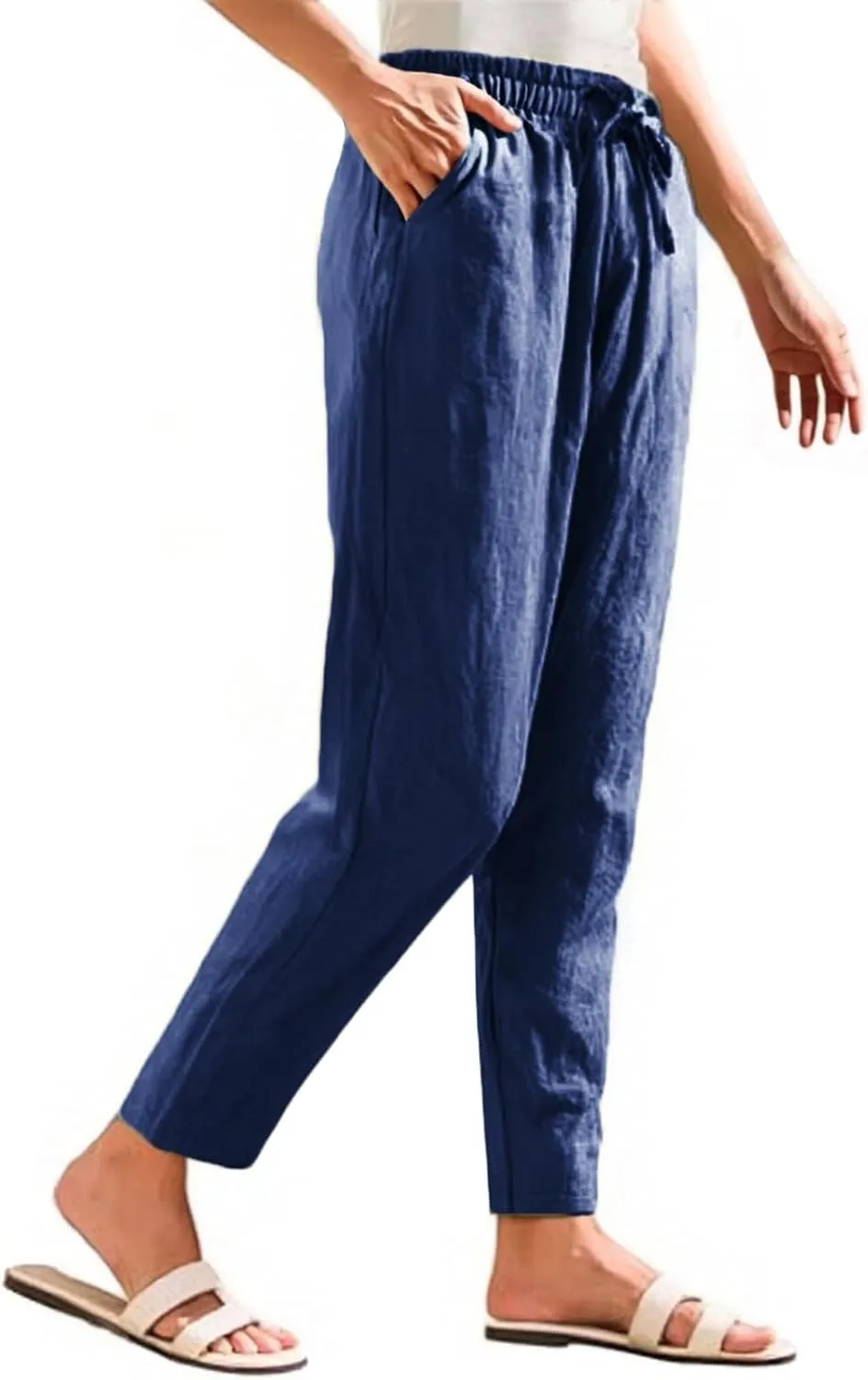 Women's Pants, Breathable Linen Casual Pants Straight Leg Peasant Trendy Cotton Drawstring