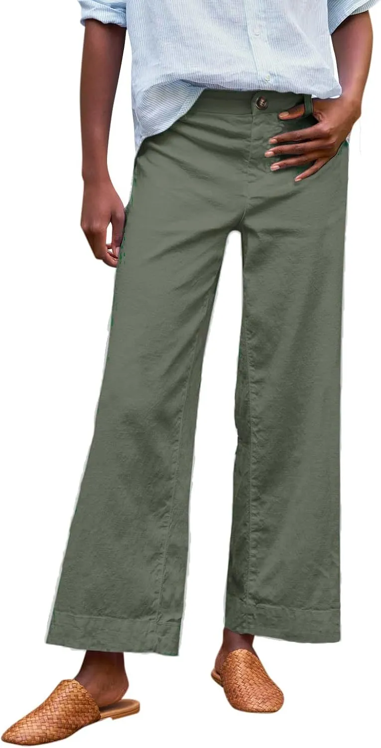 Womens Pants, Peasant Pants Linen Straight Leg Breathable Casual Lounge Elastic Waist