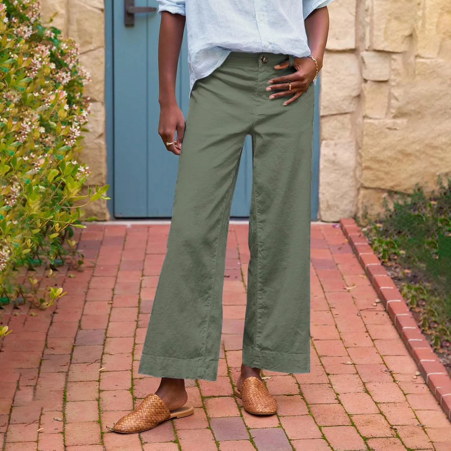 Womens Pants, Peasant Pants Linen Straight Leg Breathable Casual Lounge Elastic Waist