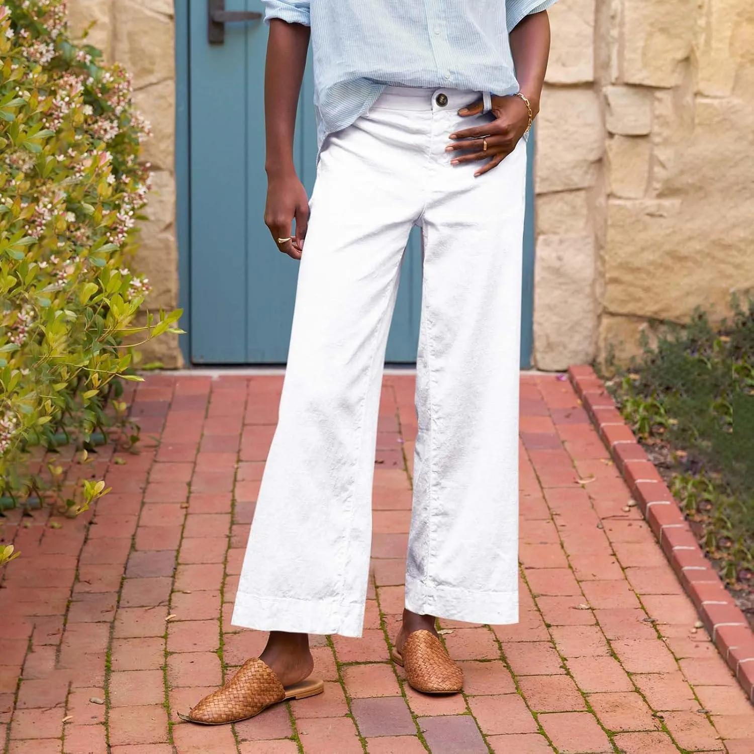 Womens Pants, Peasant Pants Linen Straight Leg Breathable Casual Lounge Elastic Waist
