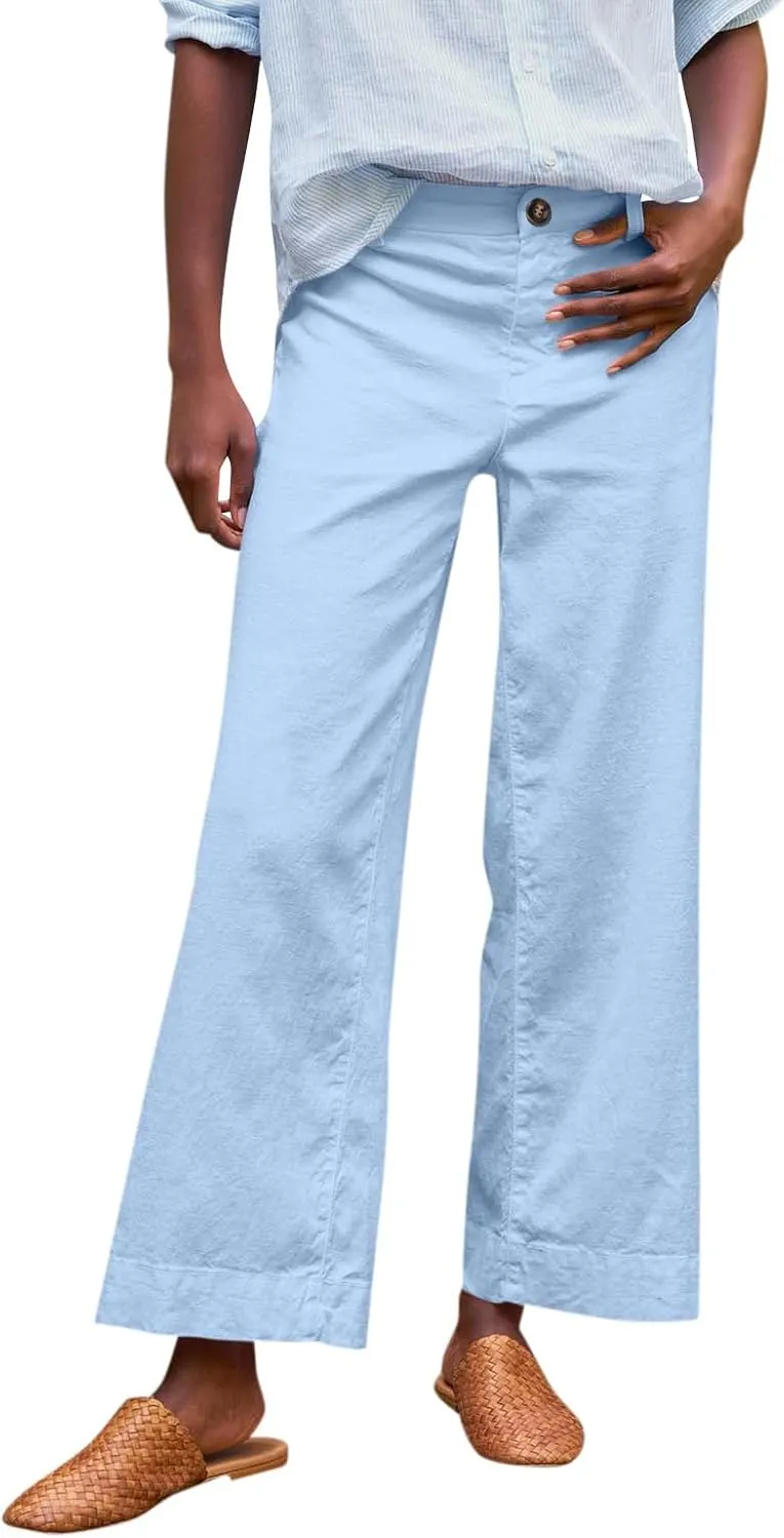 Womens Pants, Peasant Pants Linen Straight Leg Breathable Casual Lounge Elastic Waist