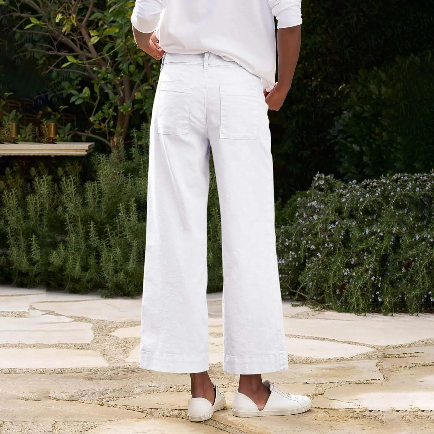 Womens Pants, Peasant Pants Linen Straight Leg Breathable Casual Lounge Elastic Waist