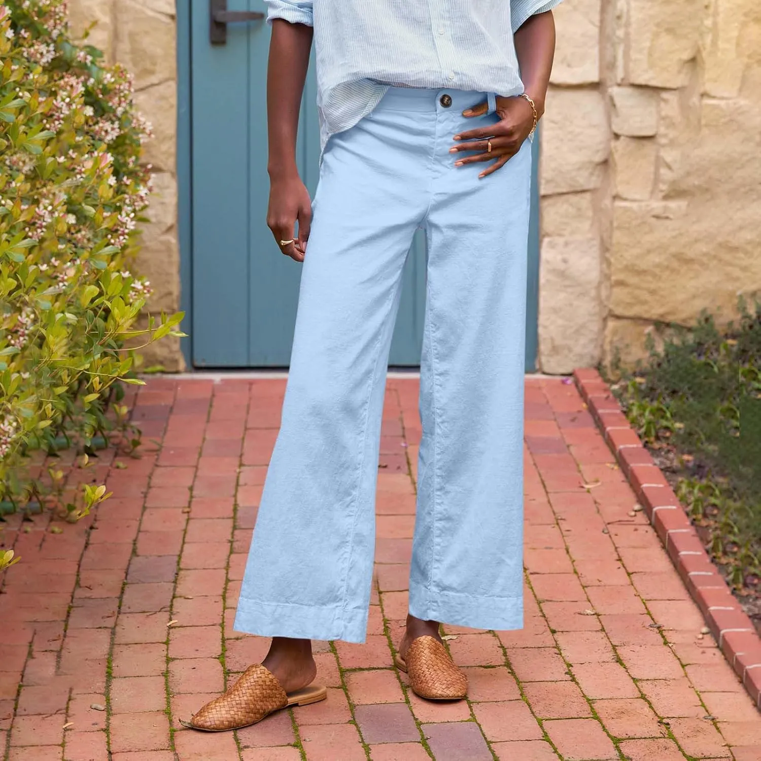 Womens Pants, Peasant Pants Linen Straight Leg Breathable Casual Lounge Elastic Waist