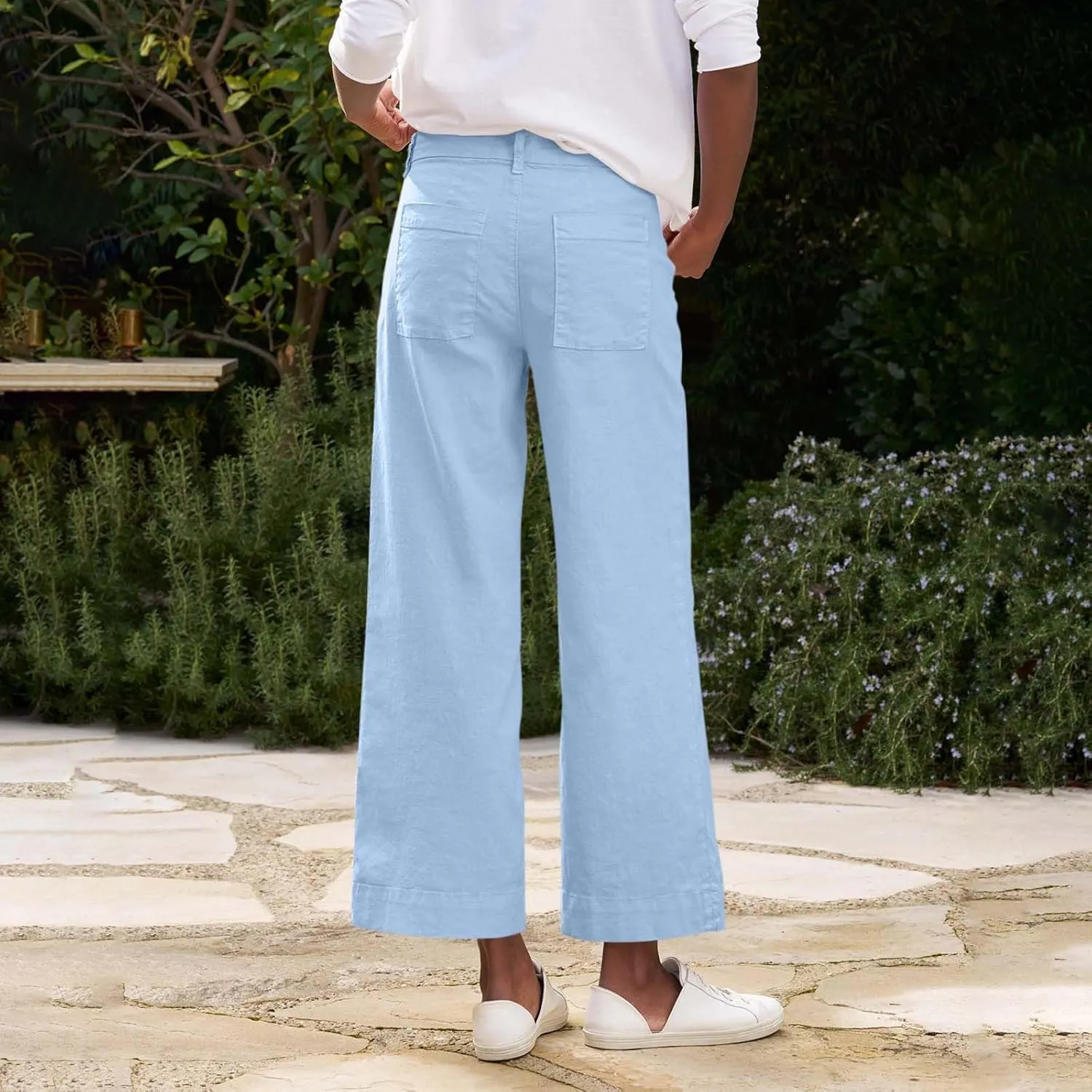 Womens Pants, Peasant Pants Linen Straight Leg Breathable Casual Lounge Elastic Waist