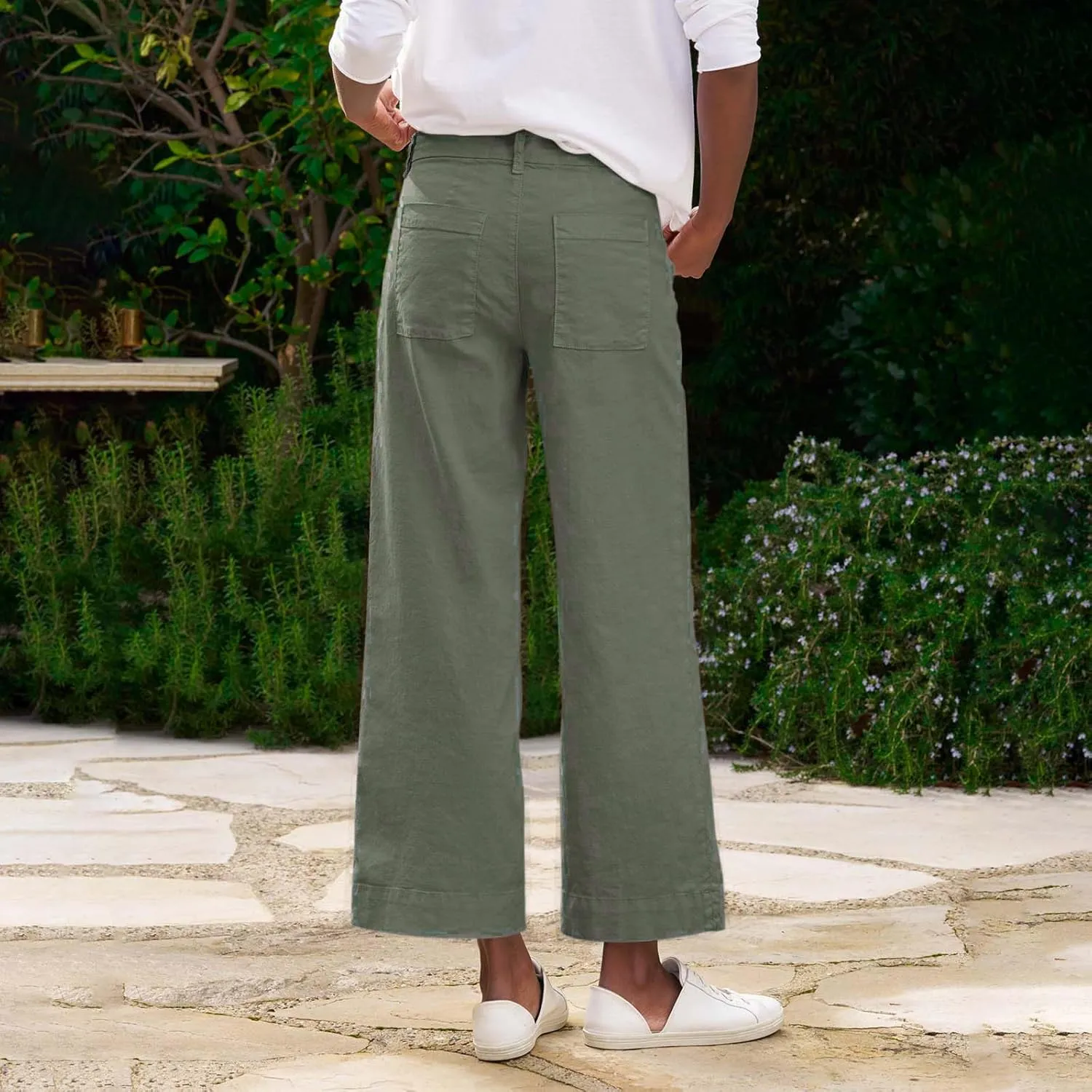 Womens Pants, Peasant Pants Linen Straight Leg Breathable Casual Lounge Elastic Waist