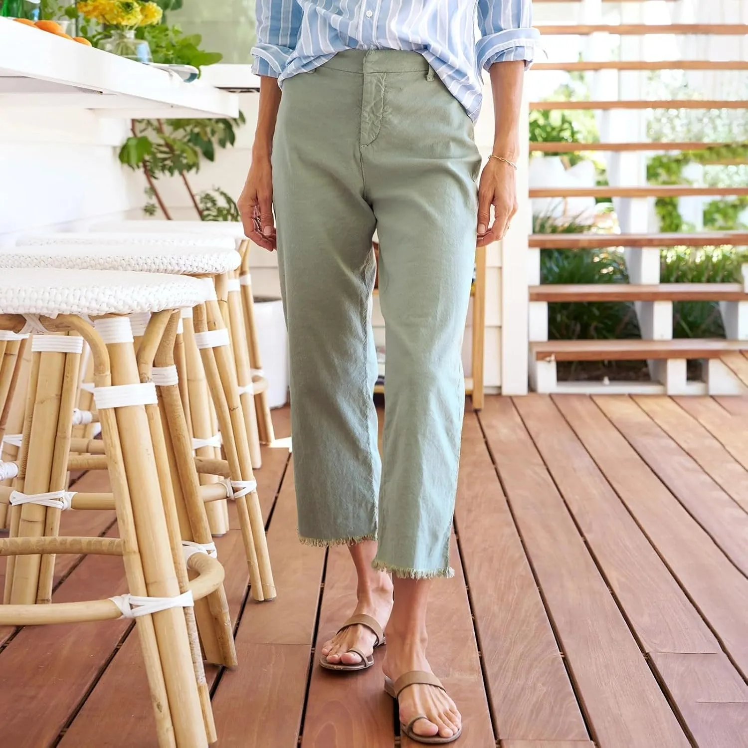 Women's Pants, Straight Leg Casual Pants Peasant Linen Breathable Stripe 2025 Palazzo