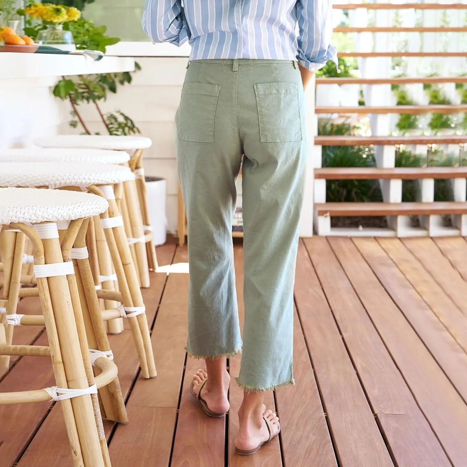 Women's Pants, Straight Leg Casual Pants Peasant Linen Breathable Stripe 2025 Palazzo