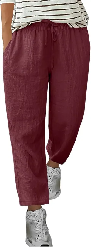 Women's Plus Size Linen Blend Pants Wide Straight Leg Trousers Comfy Casual Lounge Pants Women Lightweight Trousers