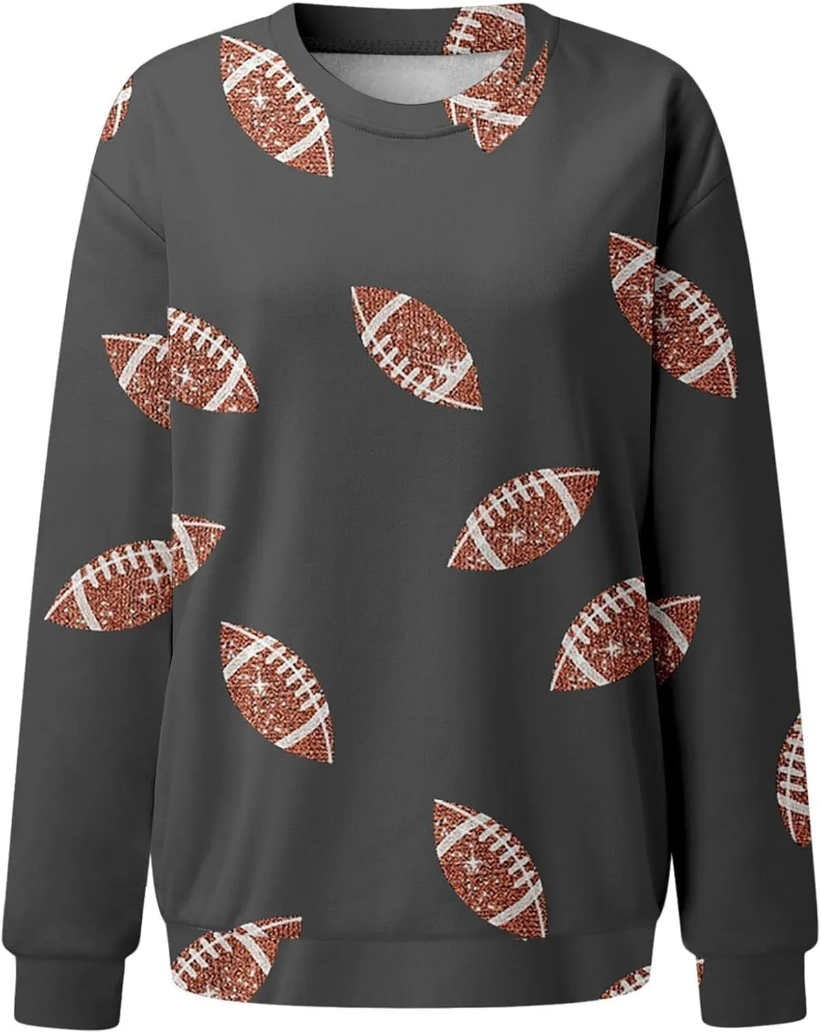 Womens Rugby Print Sweatshirt Casual Loose Crewneck Long Sleeve Drop Shoulder Pullovers Regular Fit Loose Active Tops
