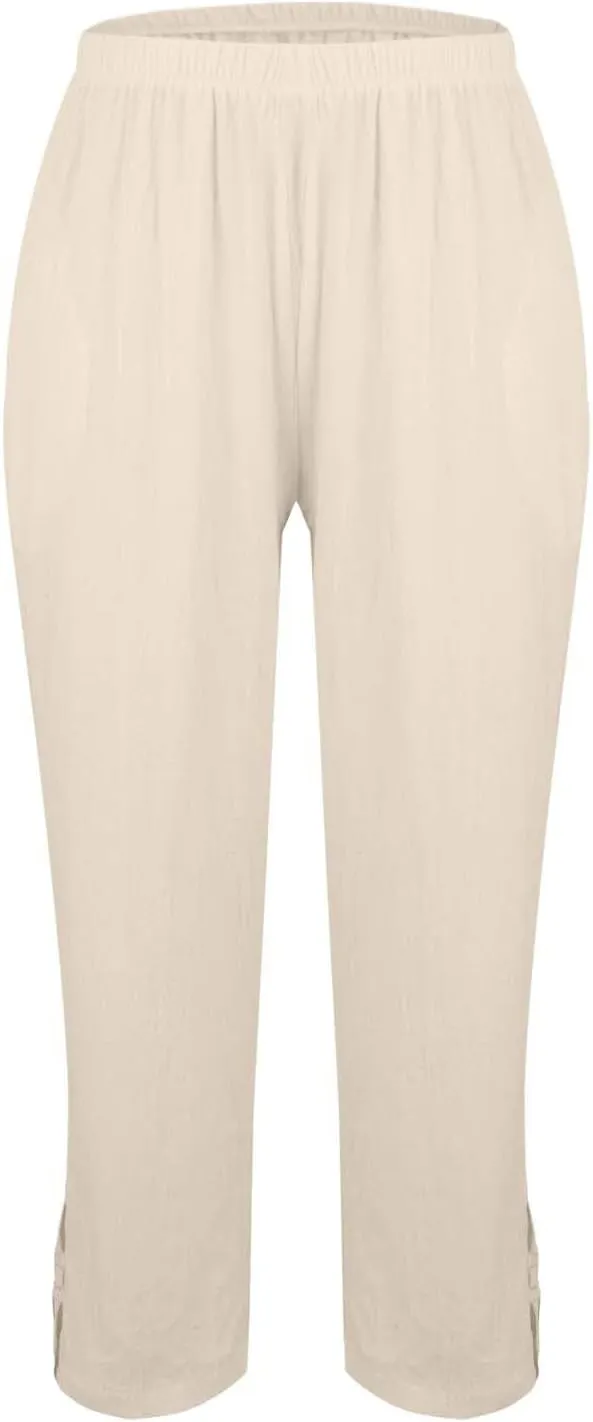 Women's Solid Cotton Linen Straight Pants High Waist Lounge Trouser Breathable Comfy Trousers for Casual Summer School