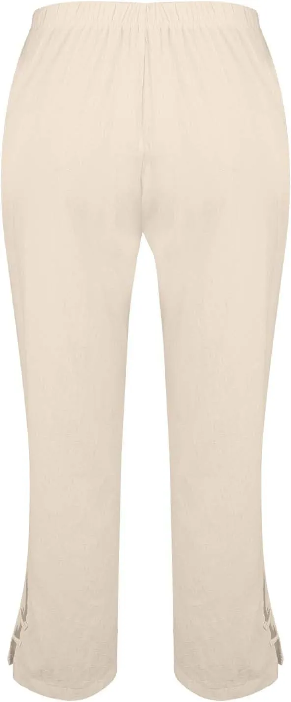 Women's Solid Cotton Linen Straight Pants High Waist Lounge Trouser Breathable Comfy Trousers for Casual Summer School