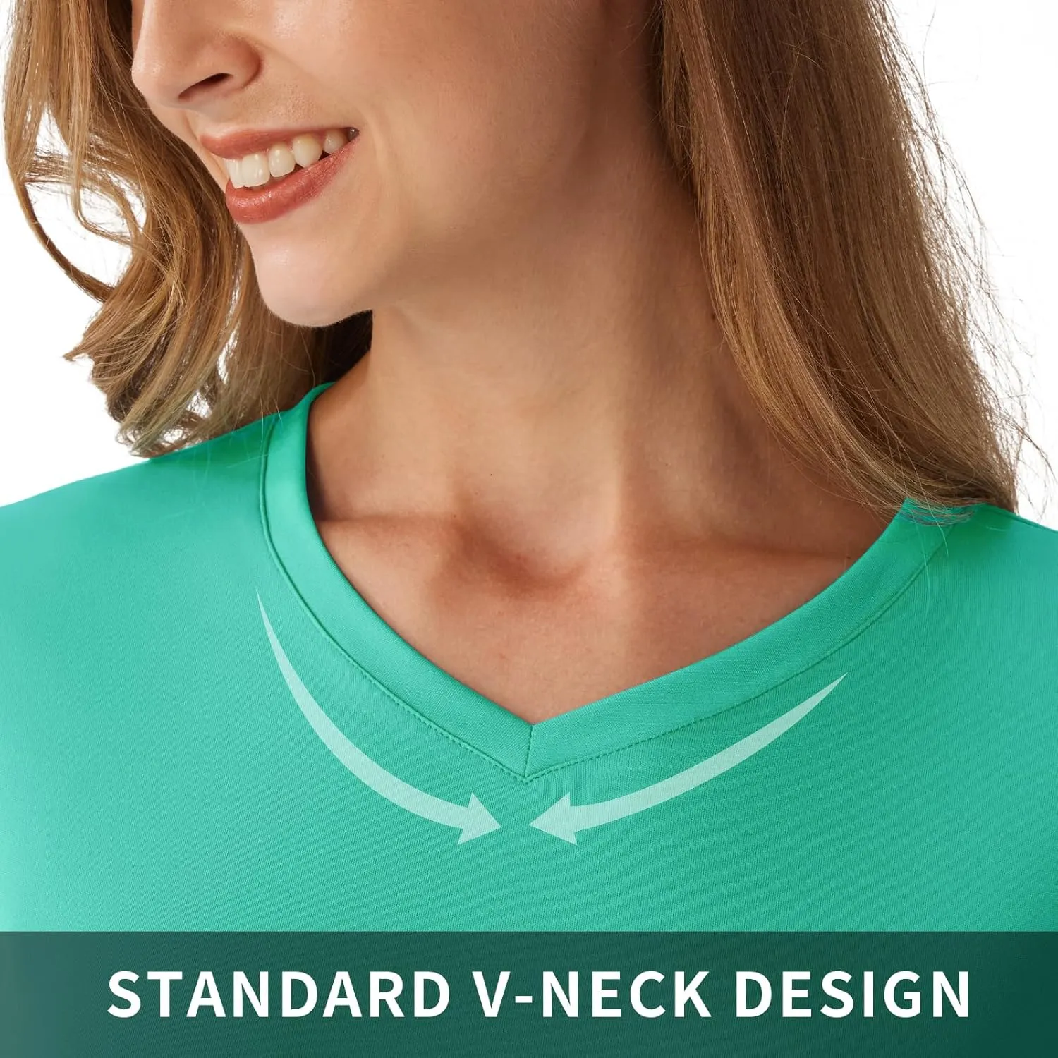Women's Standard V-Neck UPF 50  Long Sleeve Swim Rash Guard Shirt