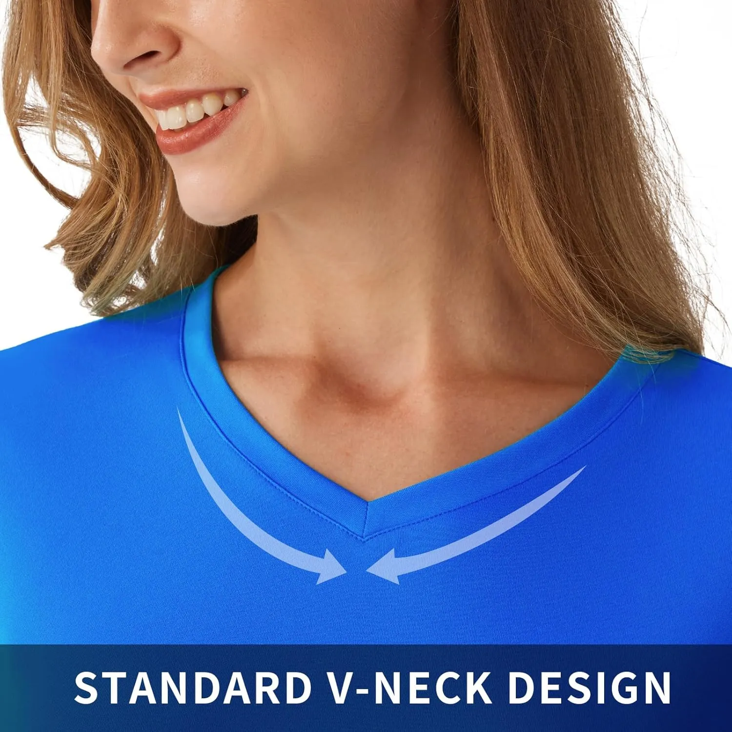 Women's Standard V-Neck UPF 50  Long Sleeve Swim Rash Guard Shirt