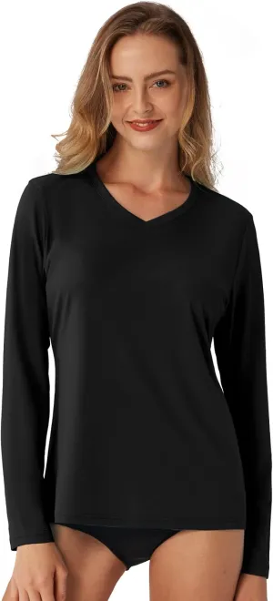 Women's Standard V-Neck UPF 50  Long Sleeve Swim Rash Guard Shirt